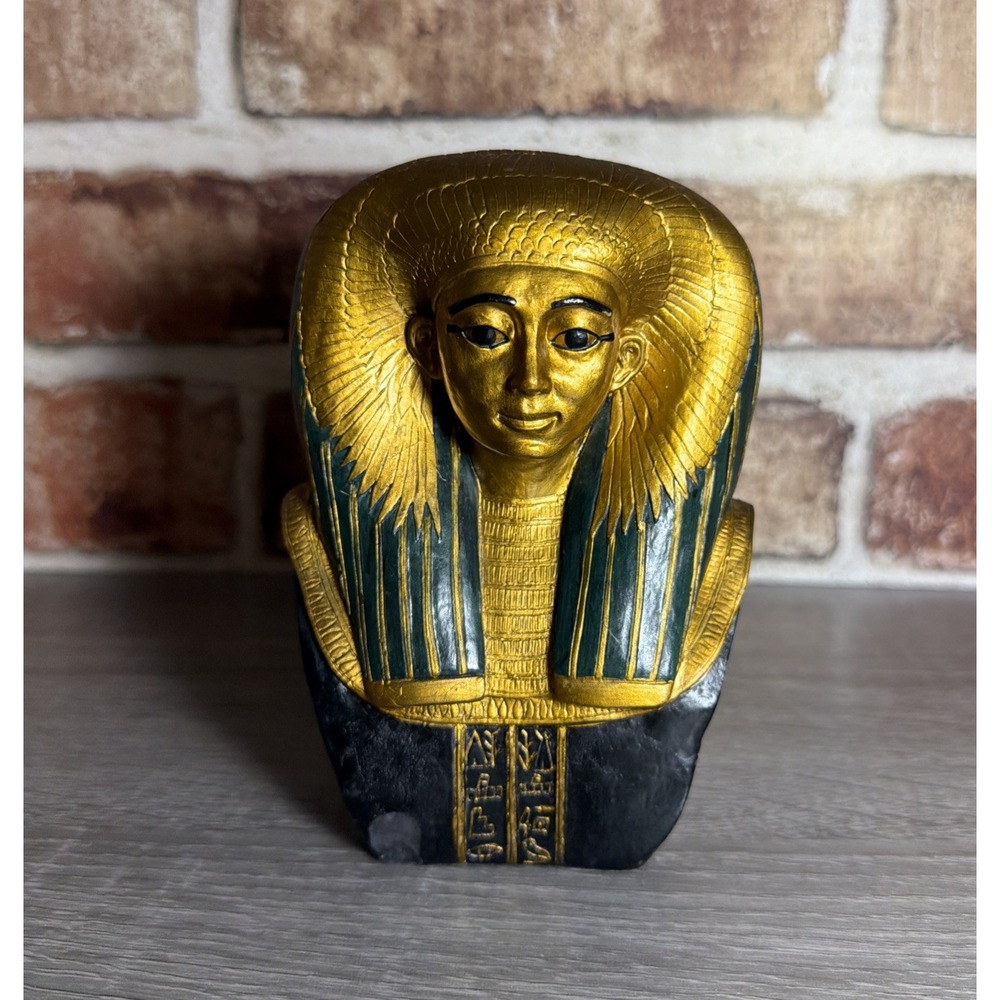 VTG 2001 Egyptian Princess Sitdjehuti Bust Statue Gold Teal Black Egypt Decor